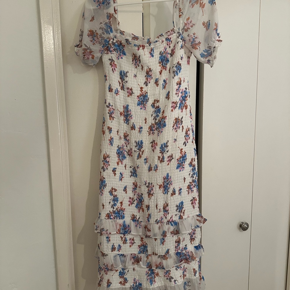 Abercrombie & Fitch White Midi Dress with Blue and Pink Floral